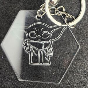 Hand Crafted Keychain Engraved Clear Acrylic Bag Charm Zipper Pull Alien